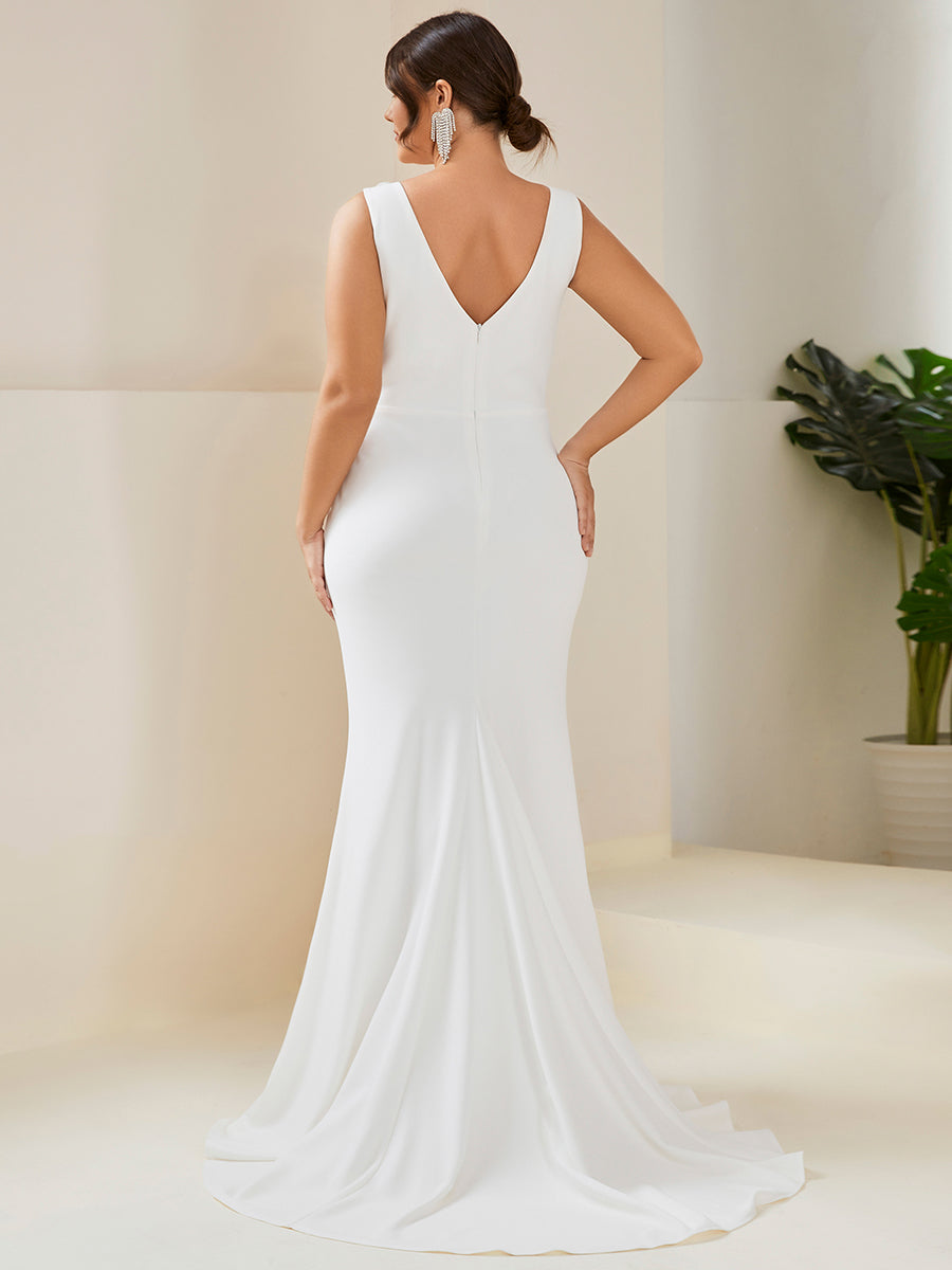 Robe de mariée moulante sirène à col haut Grande taille #Couleur_Blanc Robe de mariée moulante sirène à col haut Grande taille