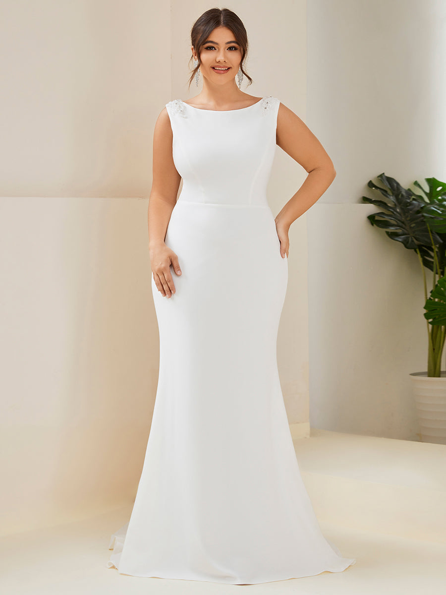 Robe de mariée moulante sirène à col haut Grande taille #Couleur_Blanc Robe de mariée moulante sirène à col haut Grande taille