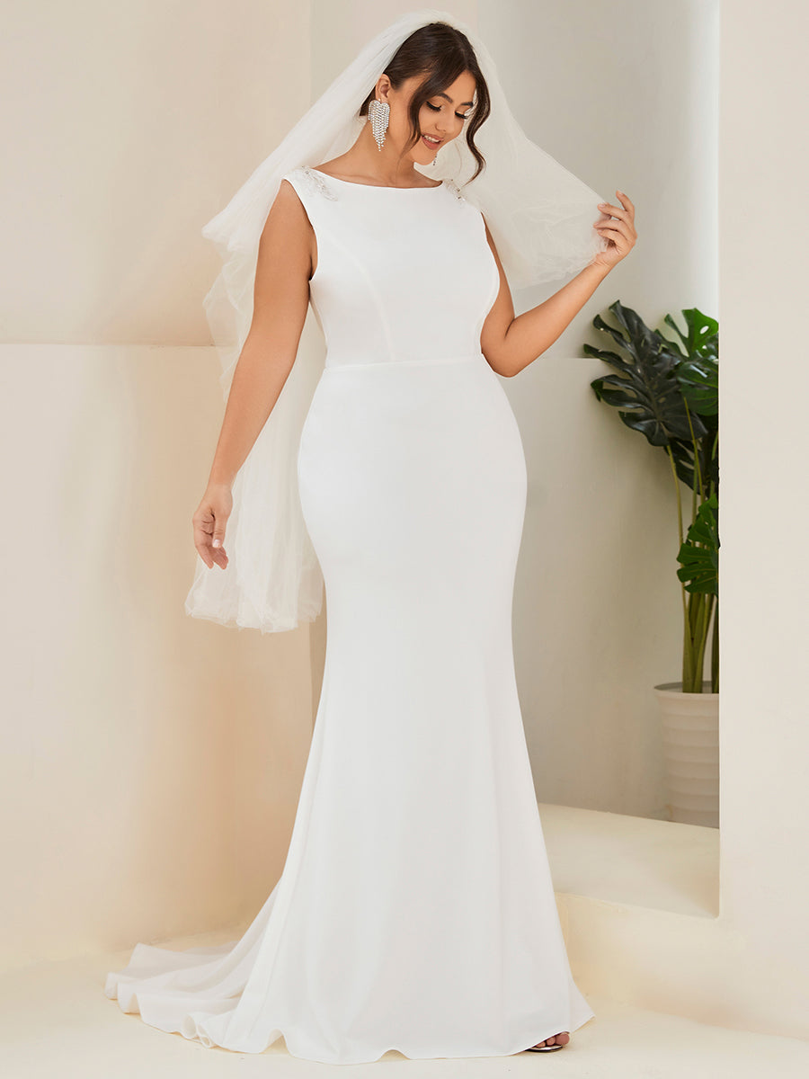 Robe de mariée moulante sirène à col haut Grande taille #Couleur_Blanc Robe de mariée moulante sirène à col haut Grande taille