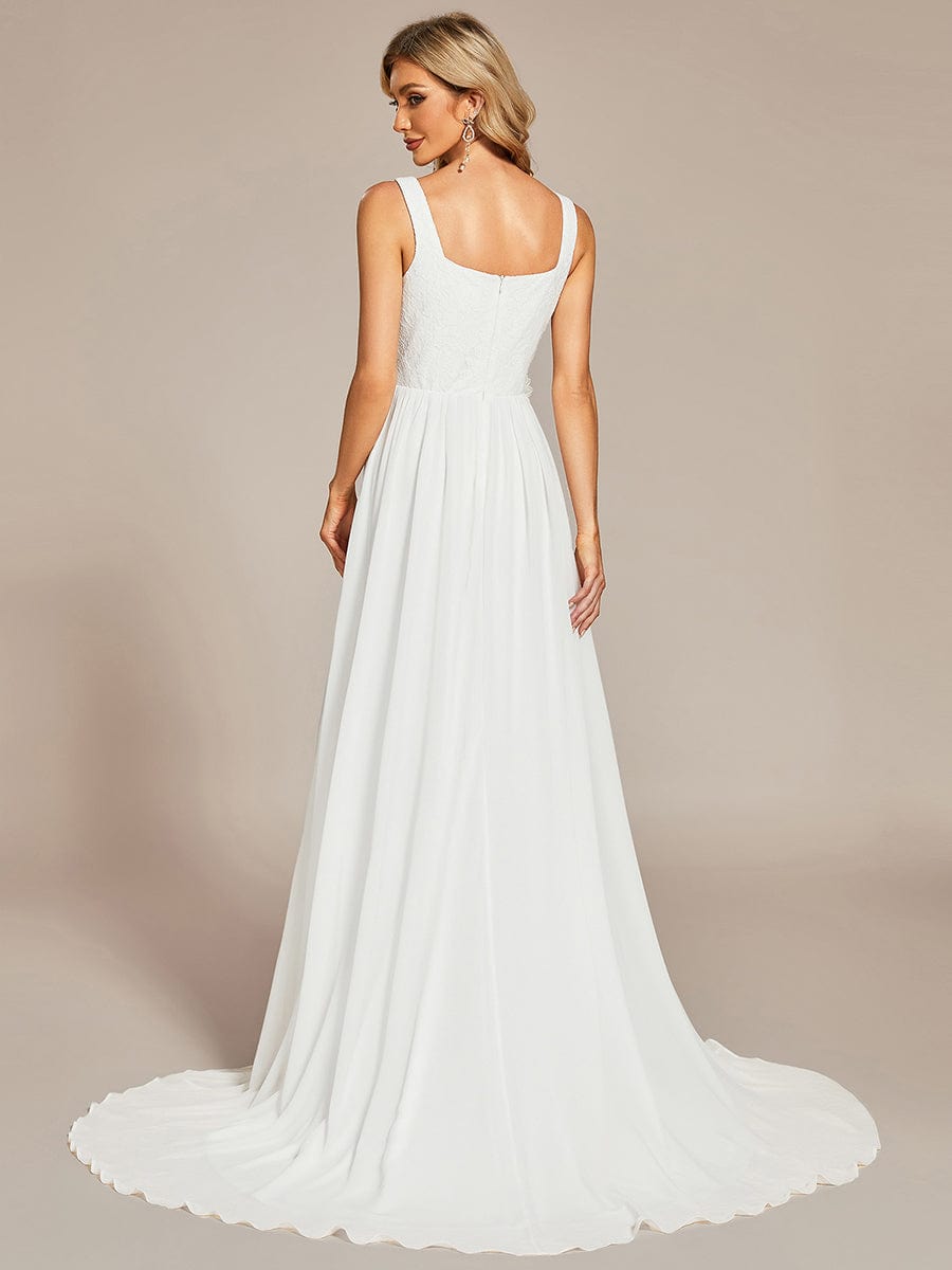 Robe de Mariée minimaliste en dentelle avec encolure carrée #Couleur_Blanc Robe de Mariée minimaliste en dentelle avec encolure carrée