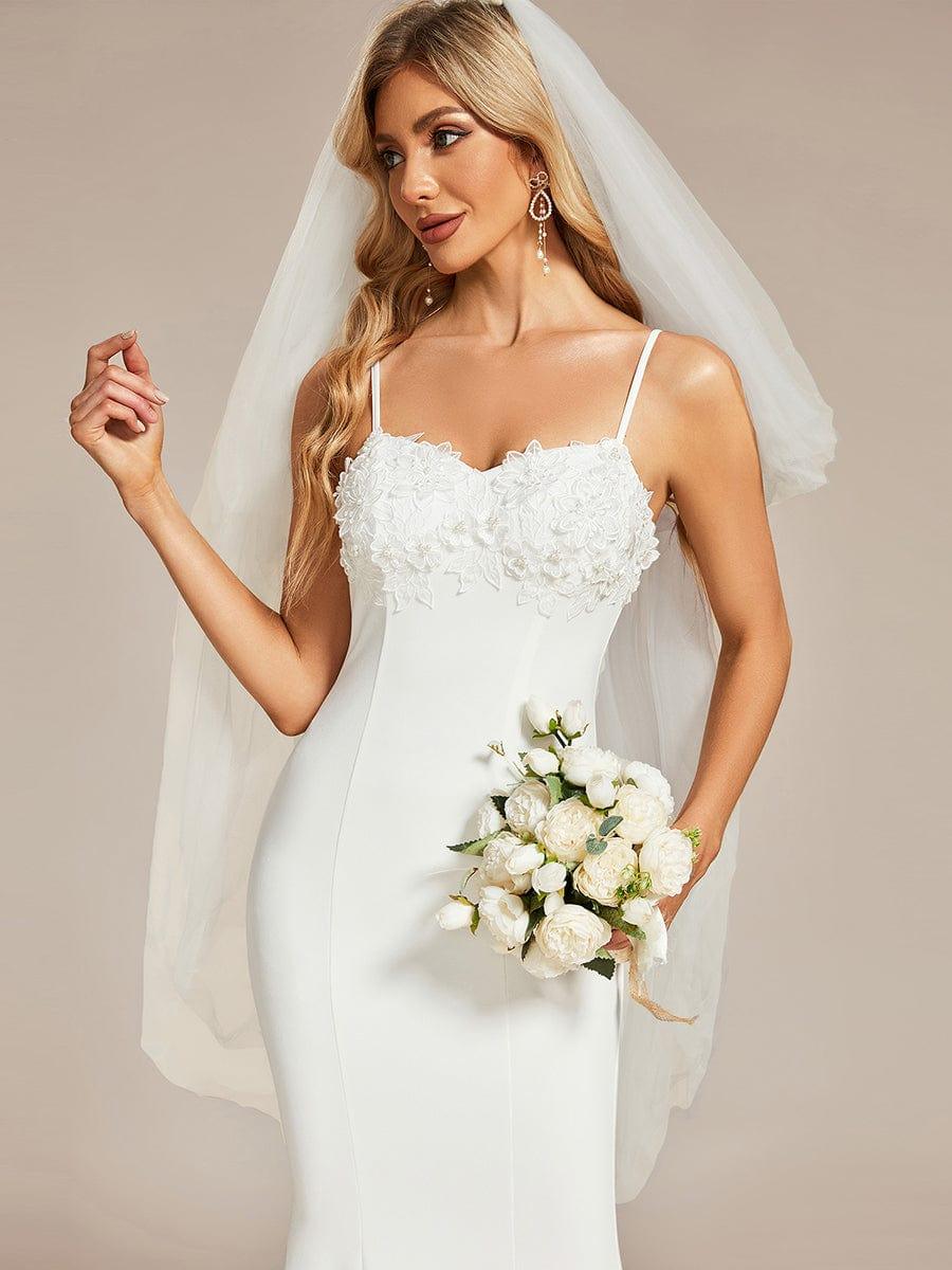 Robe de mariée sirène Élégante en dentelle avec bretelles fines #Couleur_Blanc Robe de mariée sirène Élégante en dentelle avec bretelles fines