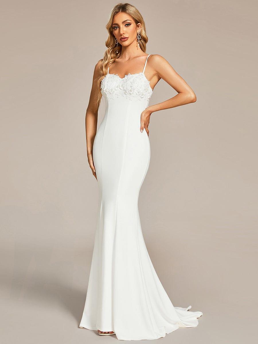 Robe de mariée sirène Élégante en dentelle avec bretelles fines #Couleur_Blanc Robe de mariée sirène Élégante en dentelle avec bretelles fines