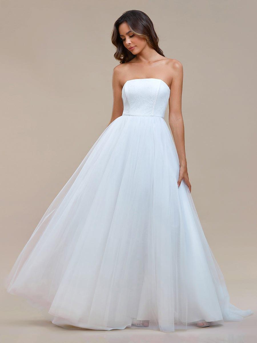 Élégante Robe de Mariée A-ligne en Tulle Sans Bretelles #Couleur_Blanc