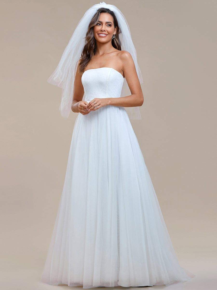 Élégante Robe de Mariée A-ligne en Tulle Sans Bretelles #Couleur_Blanc