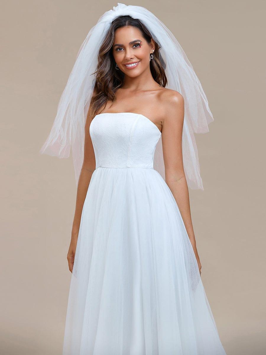 Élégante Robe de Mariée A-ligne en Tulle Sans Bretelles #Couleur_Blanc