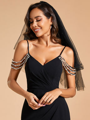 Robe de mariée sirène plissée à épaules dénudées avec chaîne de perles