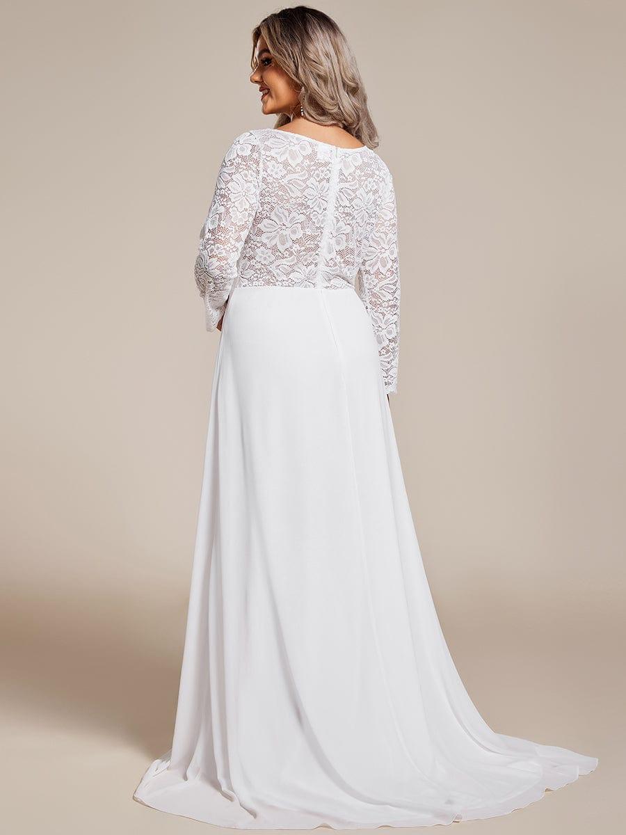 Robe de mariée trapèze à manches longues en mousseline de soie et dentelle élégante de grande taille #Couleur_Blanc