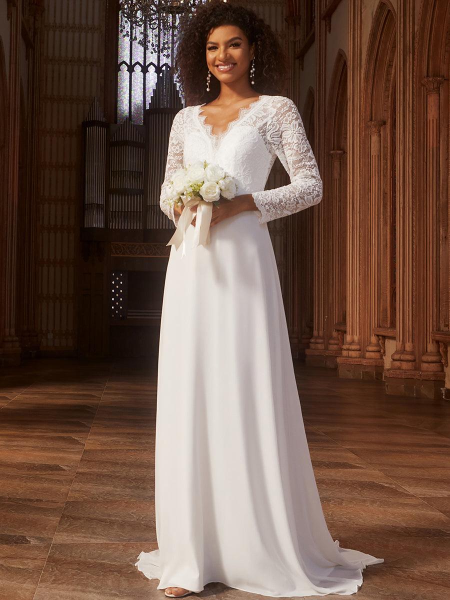 Robe de mariée sirène en mousseline de soie manches longues bord de cils moulante#Couleur_Blanc