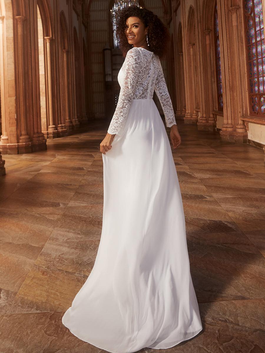 Robe de mariée sirène en mousseline de soie manches longues bord de cils moulante#Couleur_Blanc