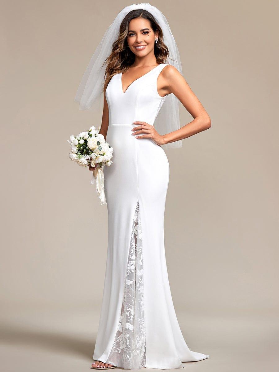 Robe de mariée sirène en polyester sans manches avec dos en dentelle #Couleur_Blanc