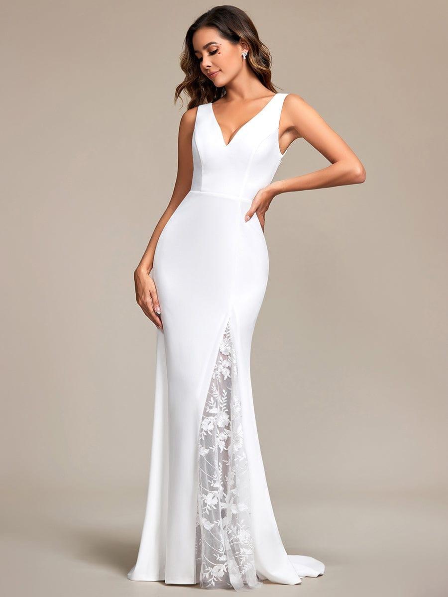 Robe de mariée sirène en polyester sans manches avec dos en dentelle #Couleur_Blanc