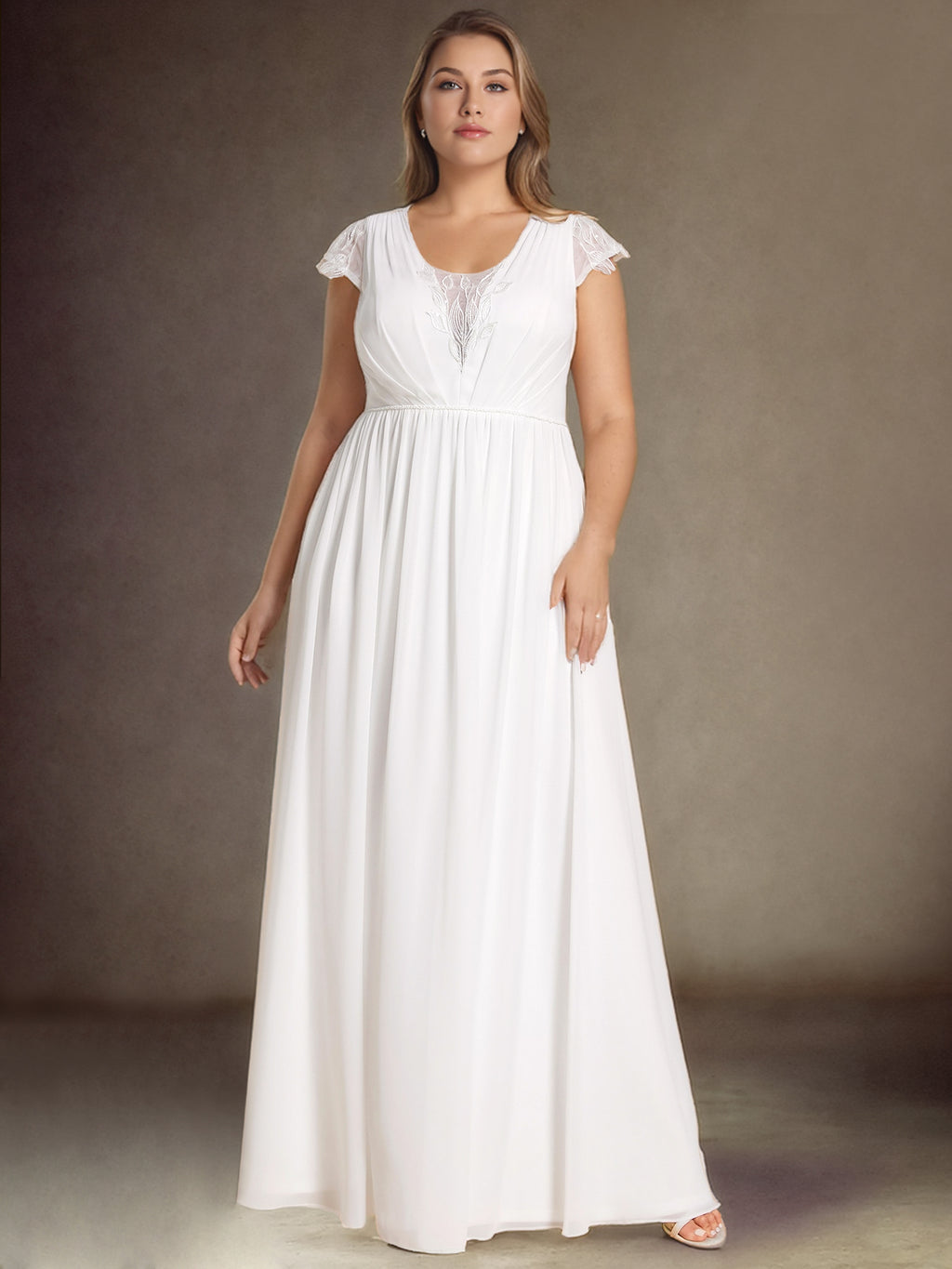 SHEIN Belle Robe de mariée sirène glamour et élégante avec application de dentelle et manches à