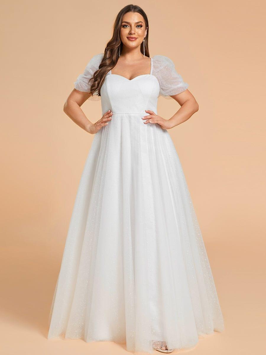 Robe de mariée trapèze à manches courtes de grande taille avec chérie #Couleur_Blanc