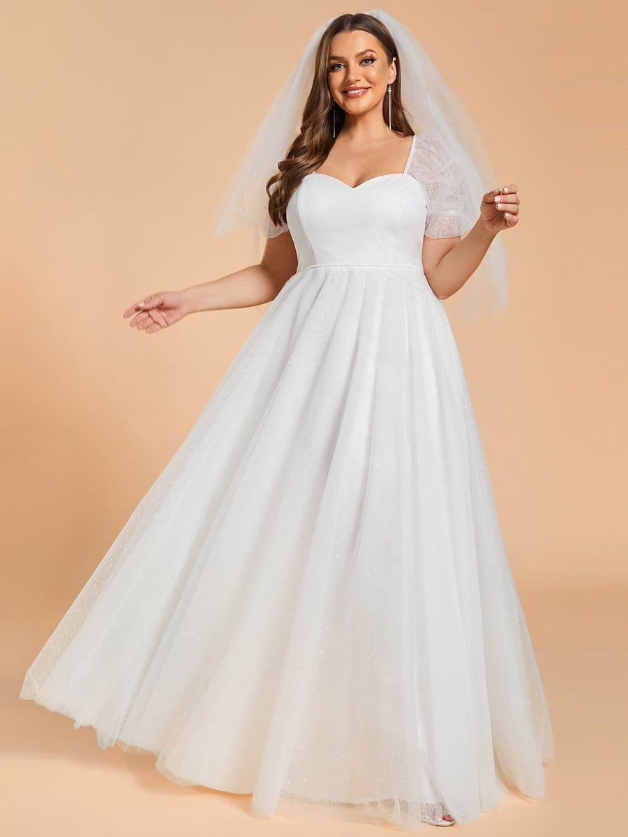 Robe de mariée trapèze à manches courtes de grande taille avec chérie #Couleur_Blanc