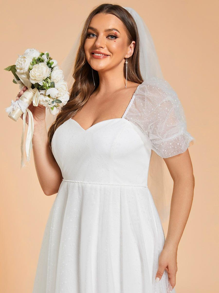 Robe de mariée trapèze à manches courtes de grande taille avec chérie #Couleur_Blanc