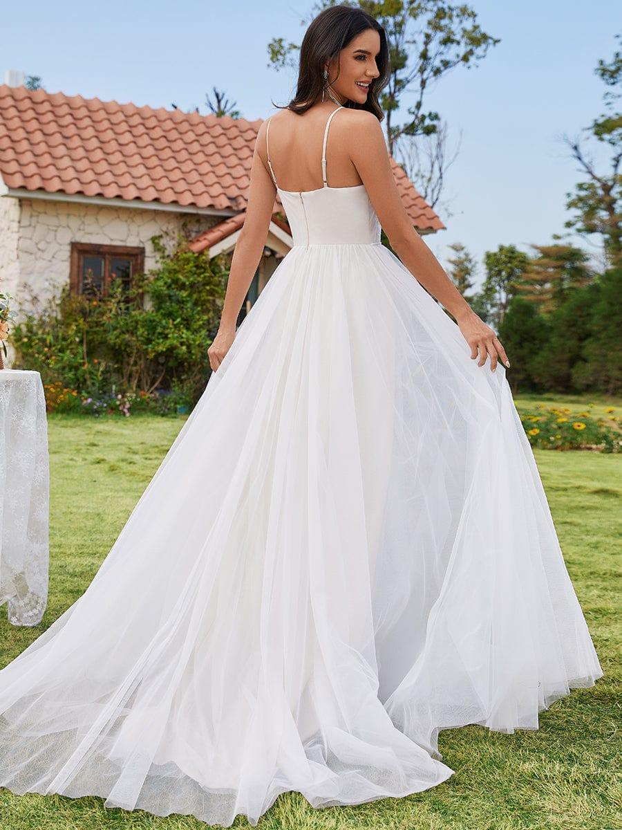 Robe de mariée trapèze en tulle à col licou avec appliques #Couleur_Ivory