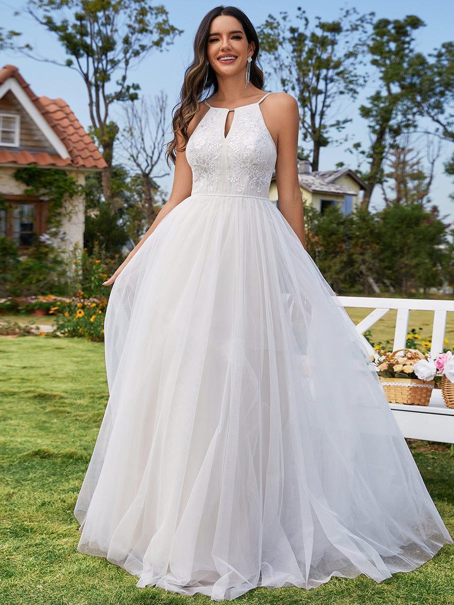Robe de mariée trapèze en tulle à col licou avec appliques #Couleur_Ivory