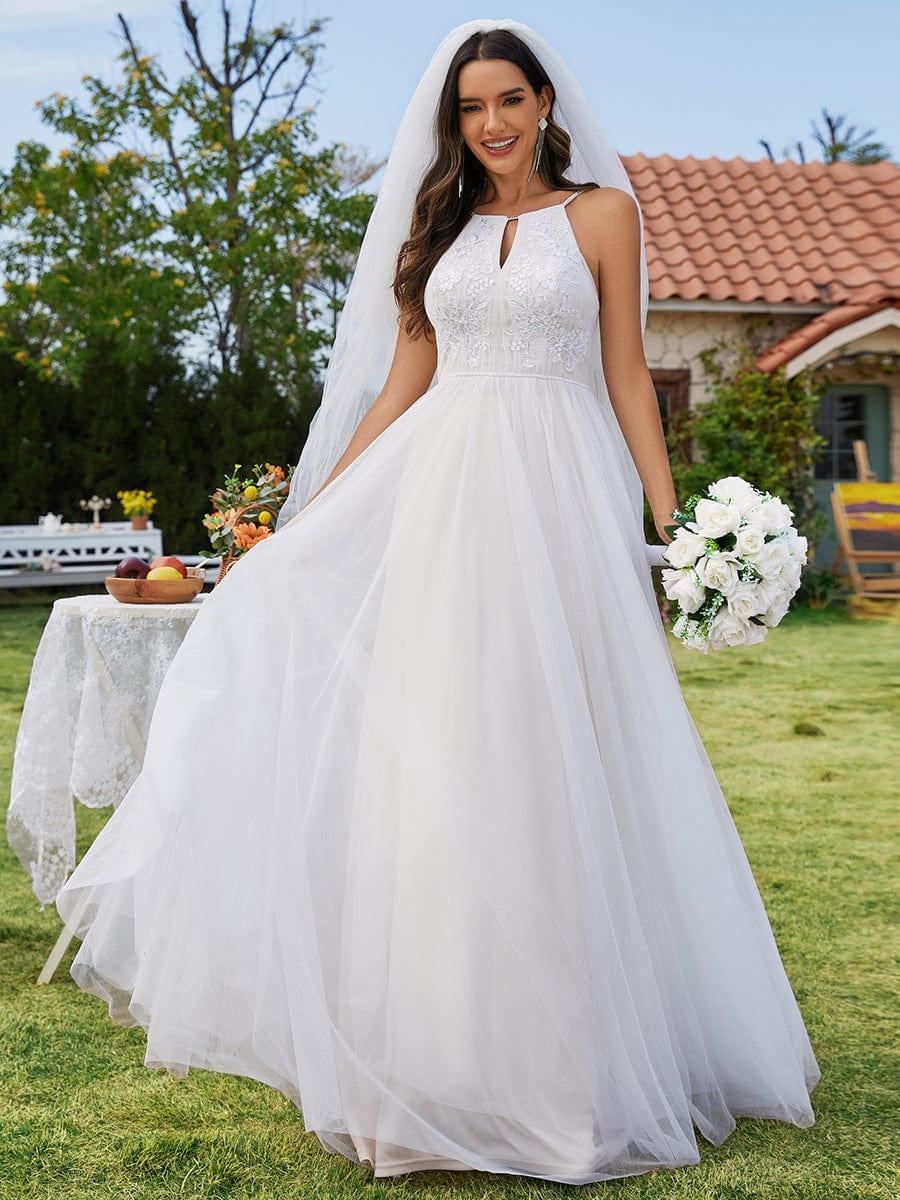 Robe de mariée trapèze en tulle à col licou avec appliques #Couleur_Ivory