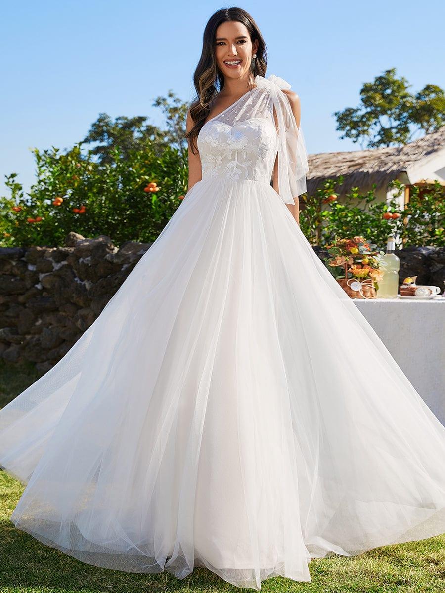 Robes de mariée en tulle à une épaule avec appliques #Couleur_Ivory