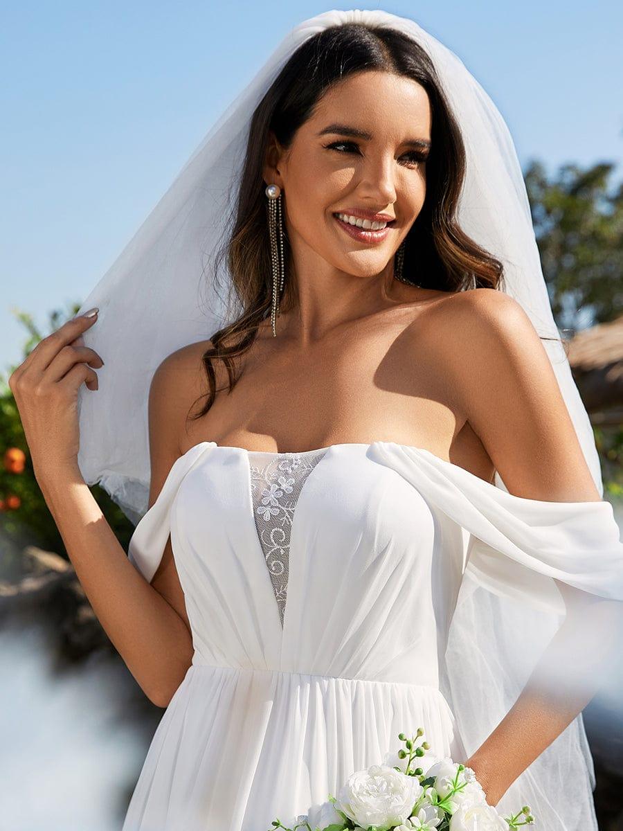Robes de mariée trapèze en mousseline de soie avec dos corset et épaules dénudées #Couleur_Blanc