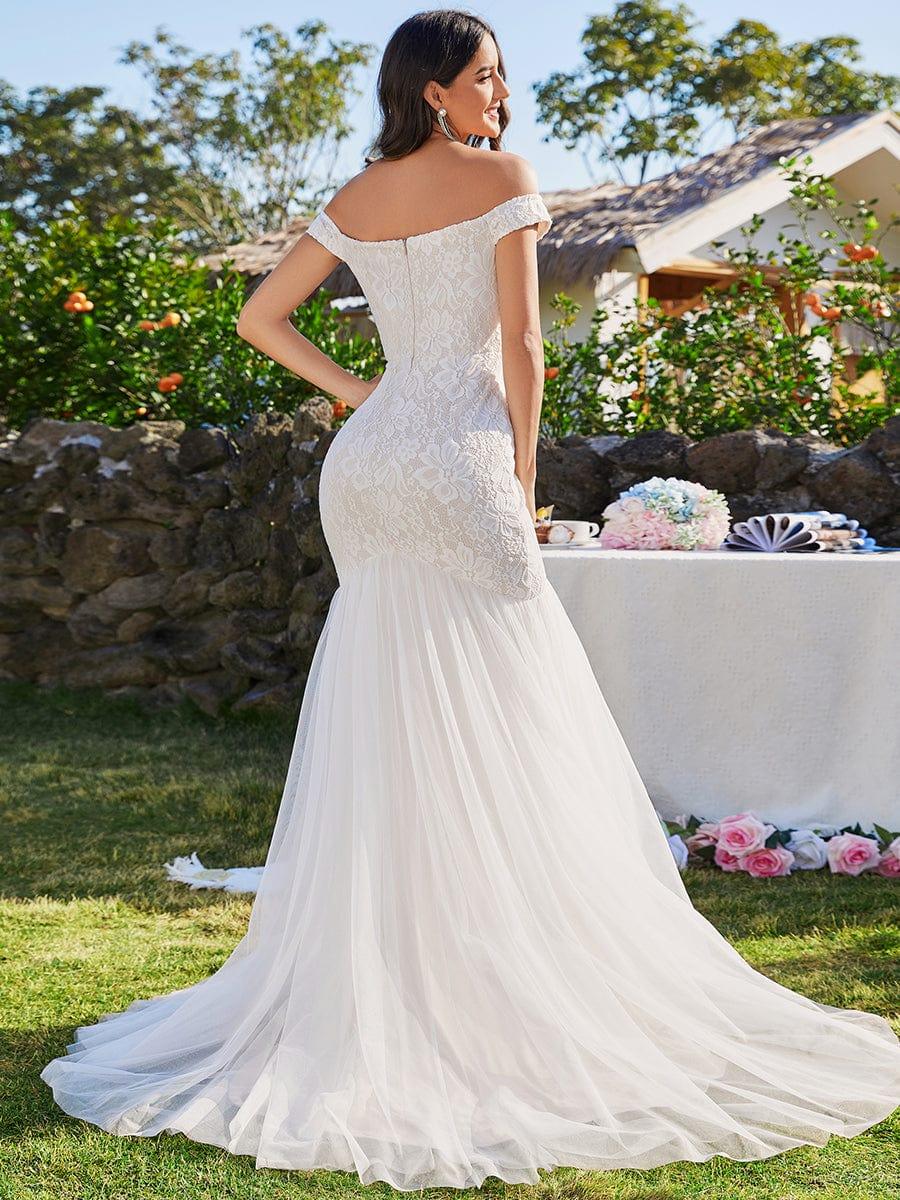 Robe de mariée sirène en dentelle à épaules dénudées #Couleur_Ivory