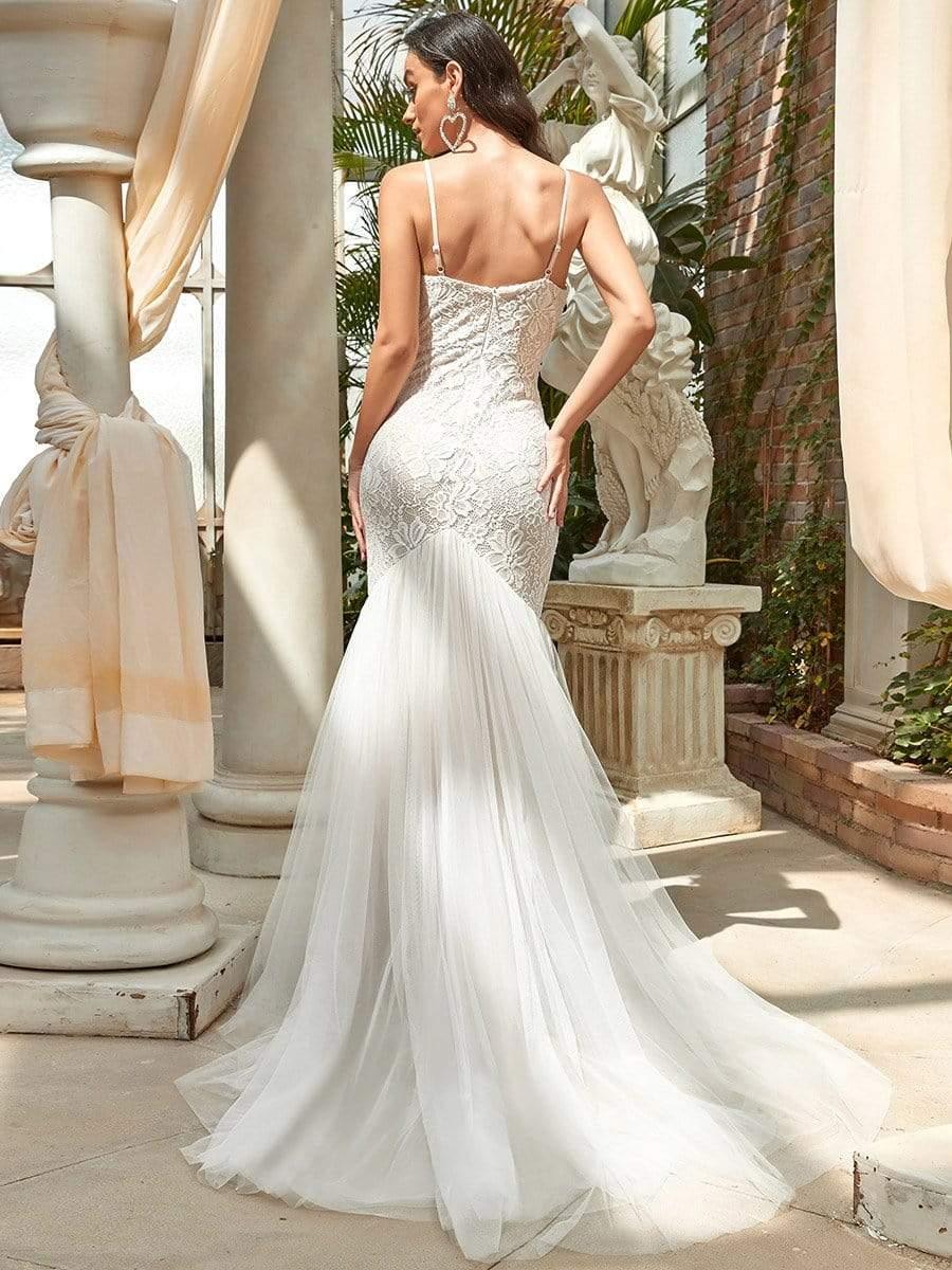 Taille personnalisée robe de mariée sirène à bretelles spaghetti chérie #couleur_Creme Taille personnalisée robe de mariée sirène à bretelles spaghetti chérie