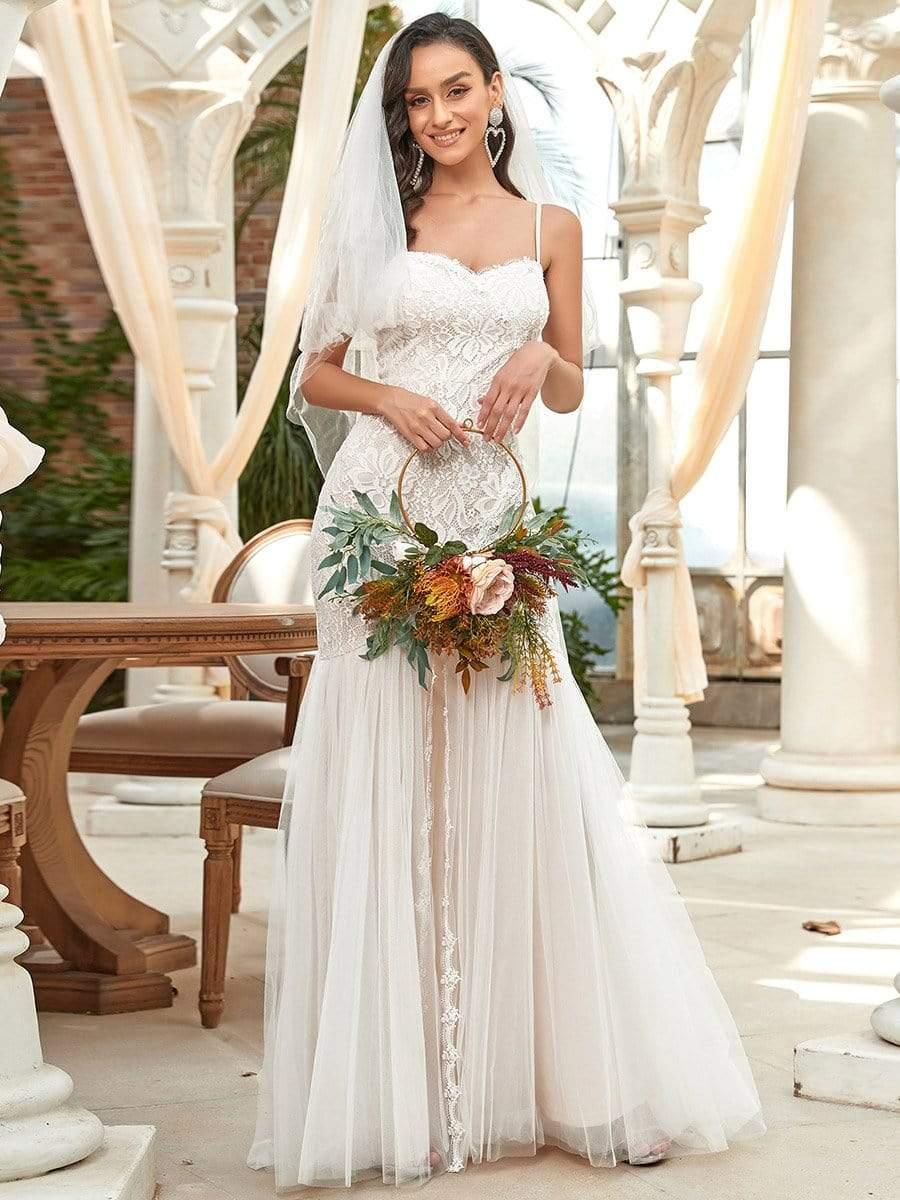 Taille personnalisée robe de mariée sirène à bretelles spaghetti chérie #couleur_Creme Taille personnalisée robe de mariée sirène à bretelles spaghetti chérie