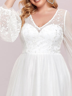 Color=Blanc | robe de mariée longueur au sol avec appliques à manches longues-Blanc 9