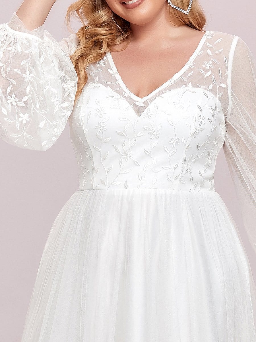 Color=Blanc | robe de mariée longueur au sol avec appliques à manches longues-Blanc 9