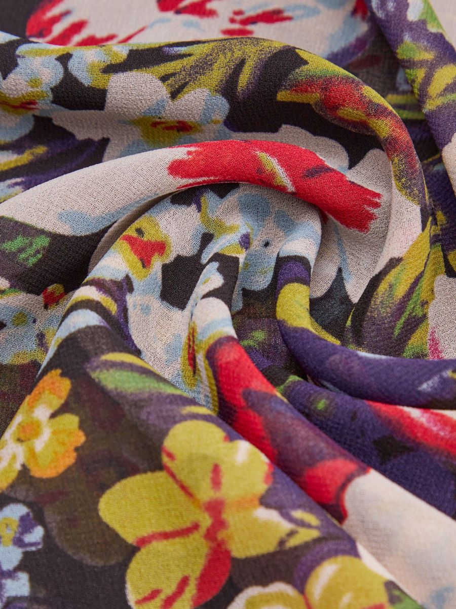 Tissu de robe en mousseline de soie multicolore_couleur_Noir Imprime