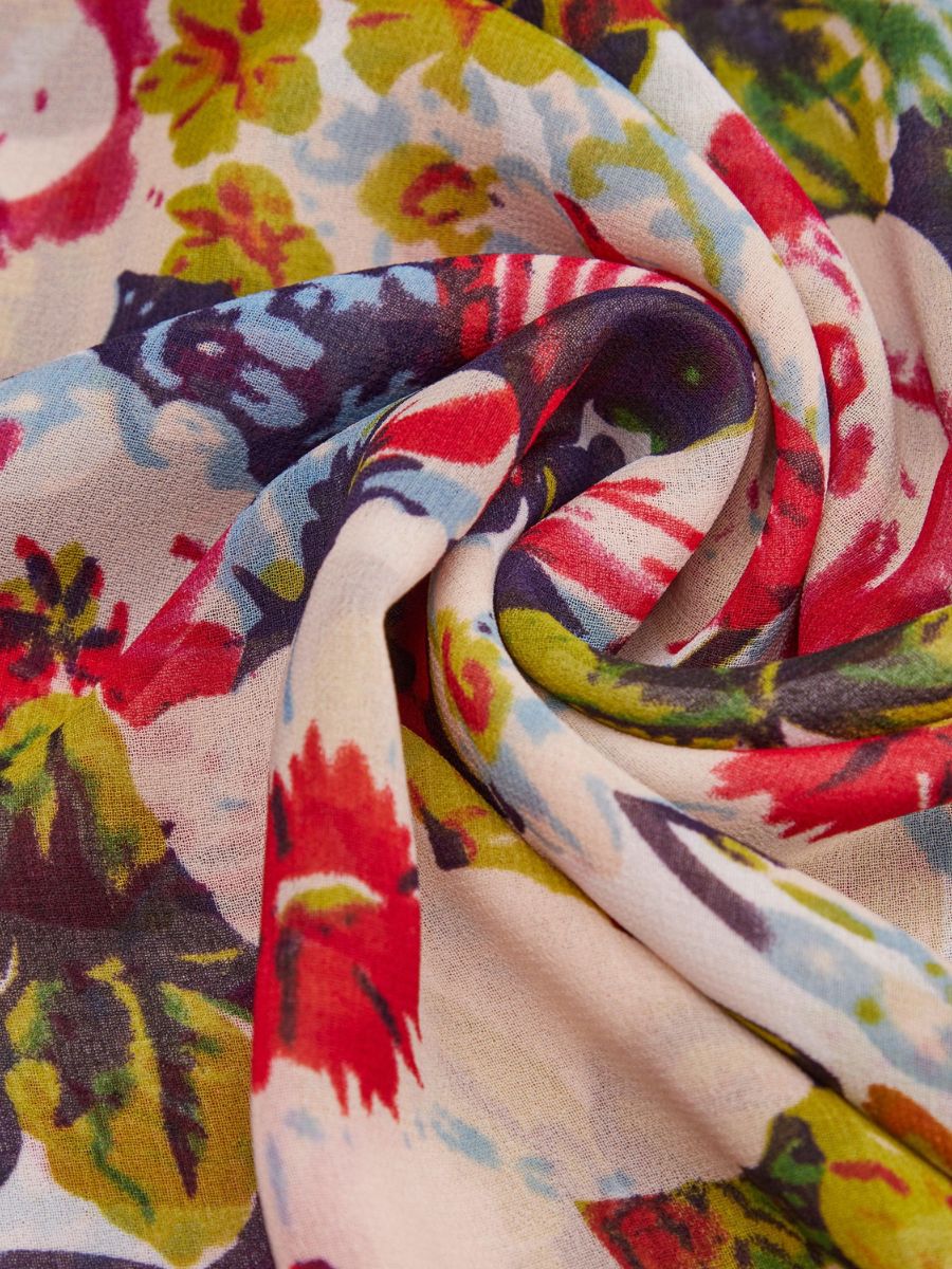 Tissu de robe en mousseline de soie multicolore_couleur_Creme Imprime