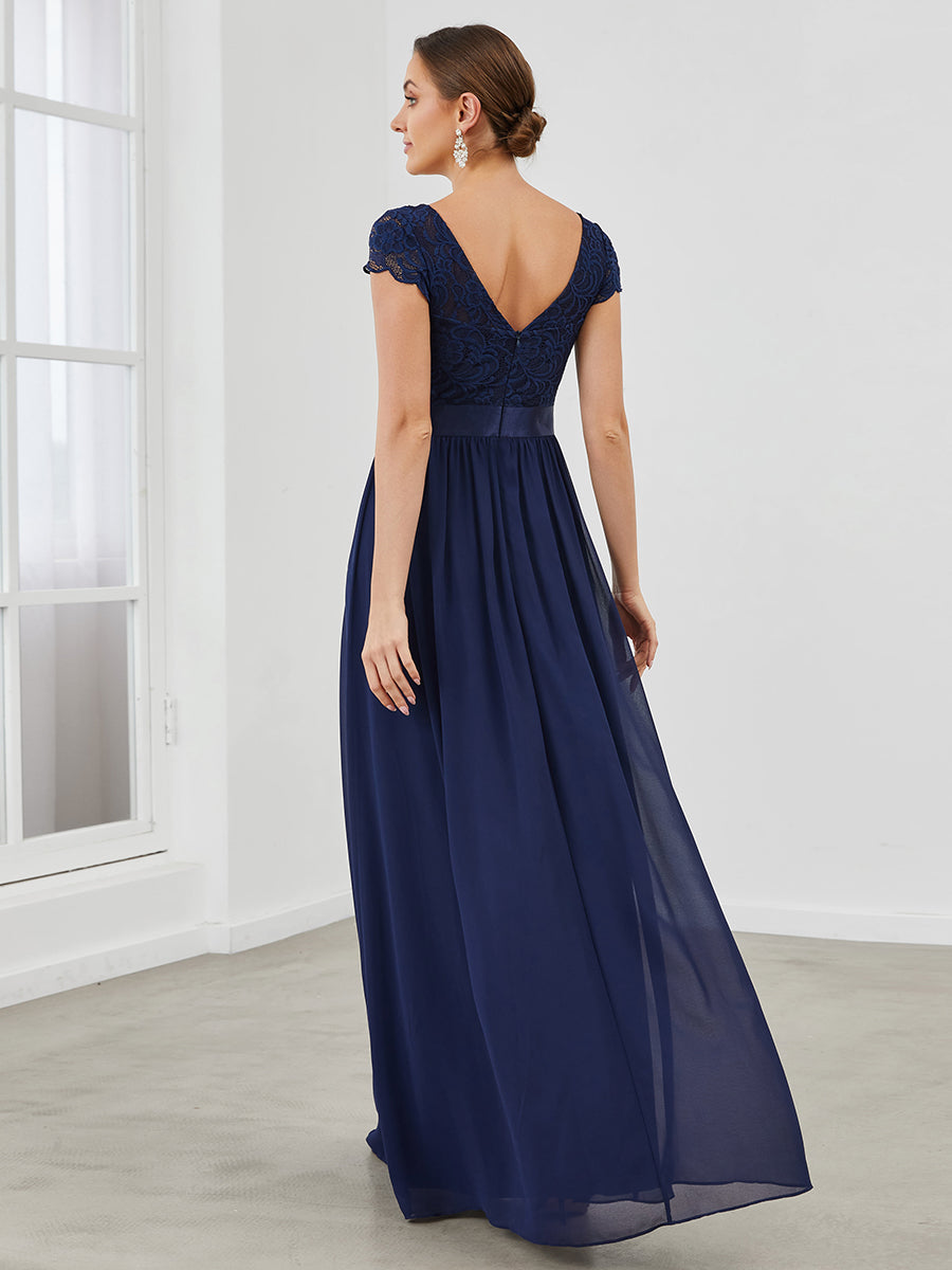 Robe de Mère de Mariée en Dentelle à Manches Courtes #Couleur_Bleu Marine Robe de Mère de Mariée en Dentelle à Manches Courtes