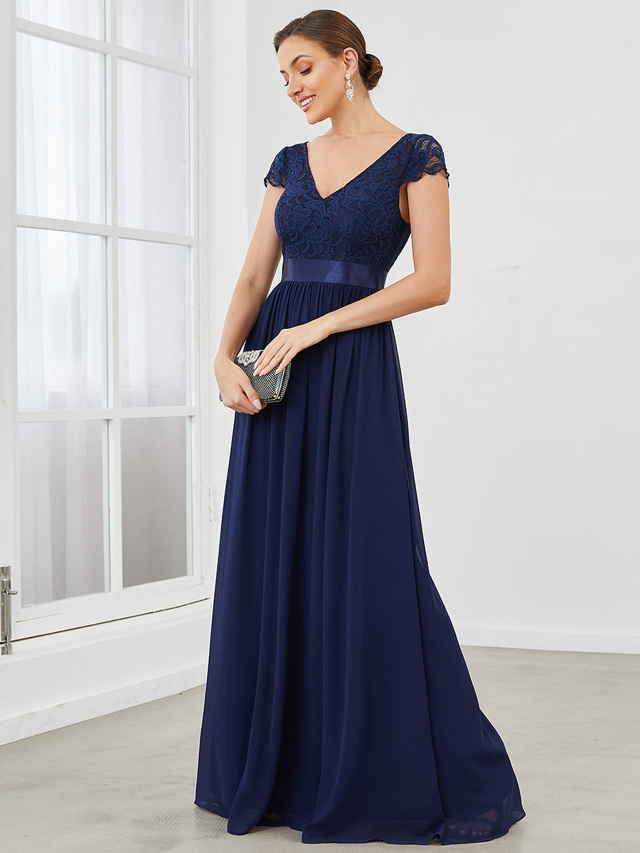 Robe de Mère de Mariée en Dentelle à Manches Courtes #Couleur_Bleu Marine Robe de Mère de Mariée en Dentelle à Manches Courtes