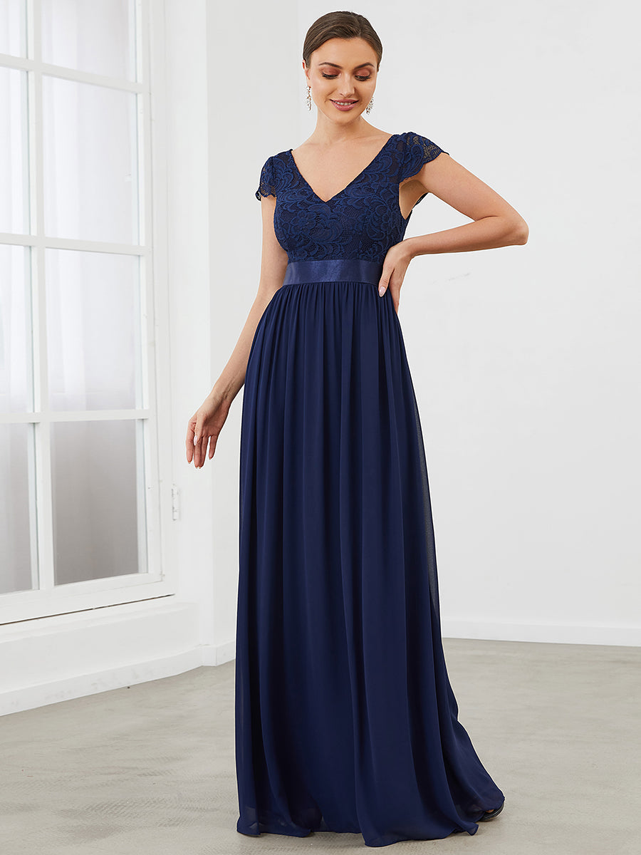 Robe de Mère de Mariée en Dentelle à Manches Courtes #Couleur_Bleu Marine Robe de Mère de Mariée en Dentelle à Manches Courtes