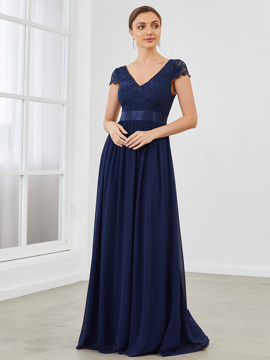 Robe de Mère de Mariée en Dentelle à Manches Courtes #Couleur_Bleu Marine Robe de Mère de Mariée en Dentelle à Manches Courtes