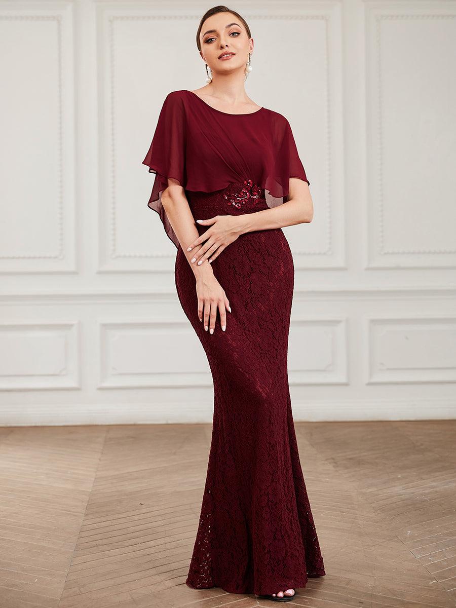 Capelet élégant en dentelle ajustée et évasée Mère de la robe de mariée #Couleur_Bordeaux