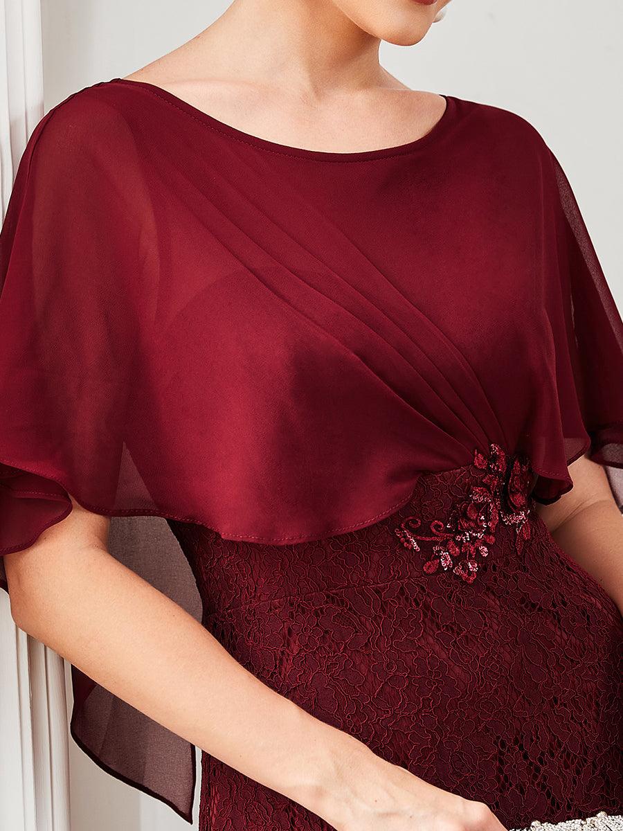 Capelet élégant en dentelle ajustée et évasée Mère de la robe de mariée #Couleur_Bordeaux