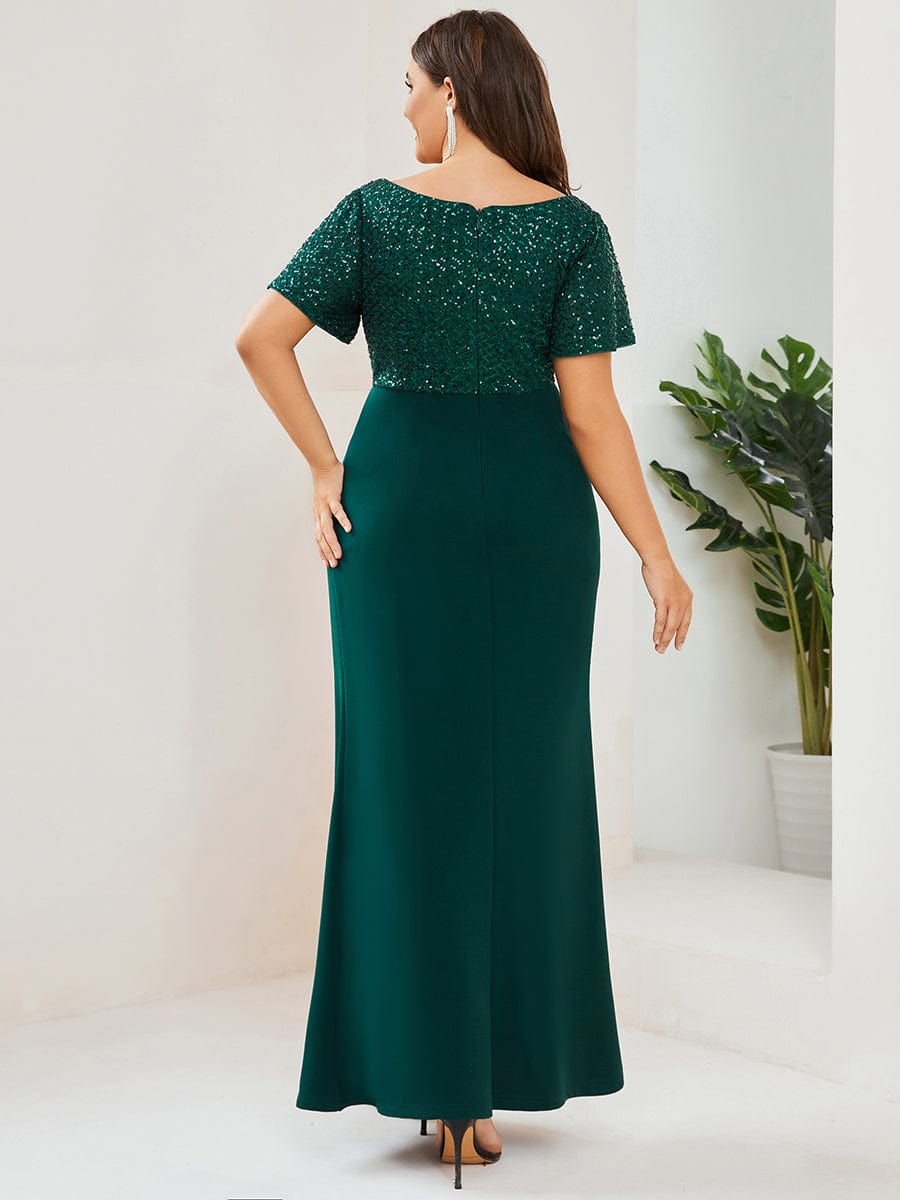 Robe mère de la mariée Manches courtes et sequins grande taille #Couleur_Bordeaux Robe mère de la mariée Manches courtes et sequins grande taille