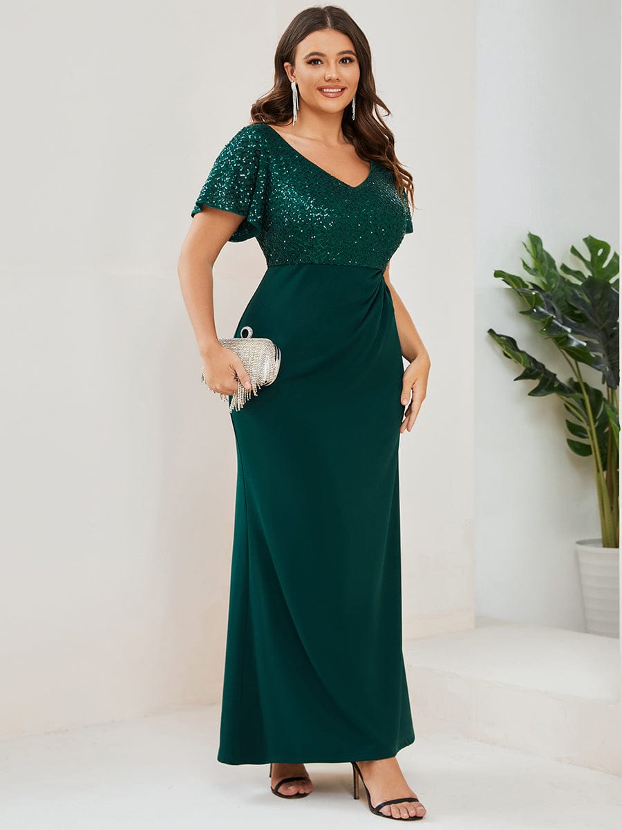 Robe mère de la mariée Manches courtes et sequins grande taille #Couleur_Bordeaux Robe mère de la mariée Manches courtes et sequins grande taille