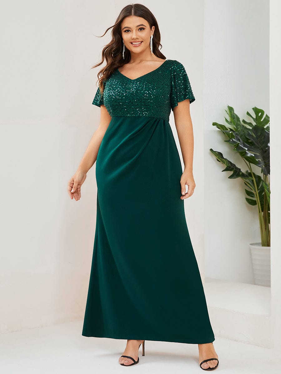 Robe mère de la mariée Manches courtes et sequins grande taille #Couleur_Bordeaux Robe mère de la mariée Manches courtes et sequins grande taille