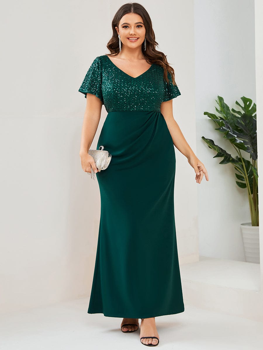 Robe mère de la mariée Manches courtes et sequins grande taille #Couleur_Bordeaux Robe mère de la mariée Manches courtes et sequins grande taille