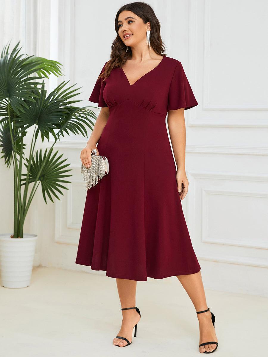 Robe Mère de la Mariée Mi-Longue Élégante Manches Courtes Grande Taille #Couleur_Bleu Marine Robe Mère de la Mariée Mi-Longue Élégante Manches Courtes Grande Taille