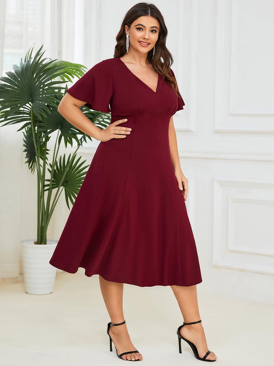 Robe Mère de la Mariée Mi-Longue Élégante Manches Courtes Grande Taille #Couleur_Bleu Marine Robe Mère de la Mariée Mi-Longue Élégante Manches Courtes Grande Taille