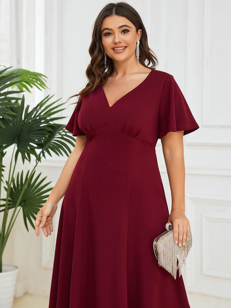 Robe Mère de la Mariée Mi-Longue Élégante Manches Courtes Grande Taille #Couleur_Bleu Marine Robe Mère de la Mariée Mi-Longue Élégante Manches Courtes Grande Taille