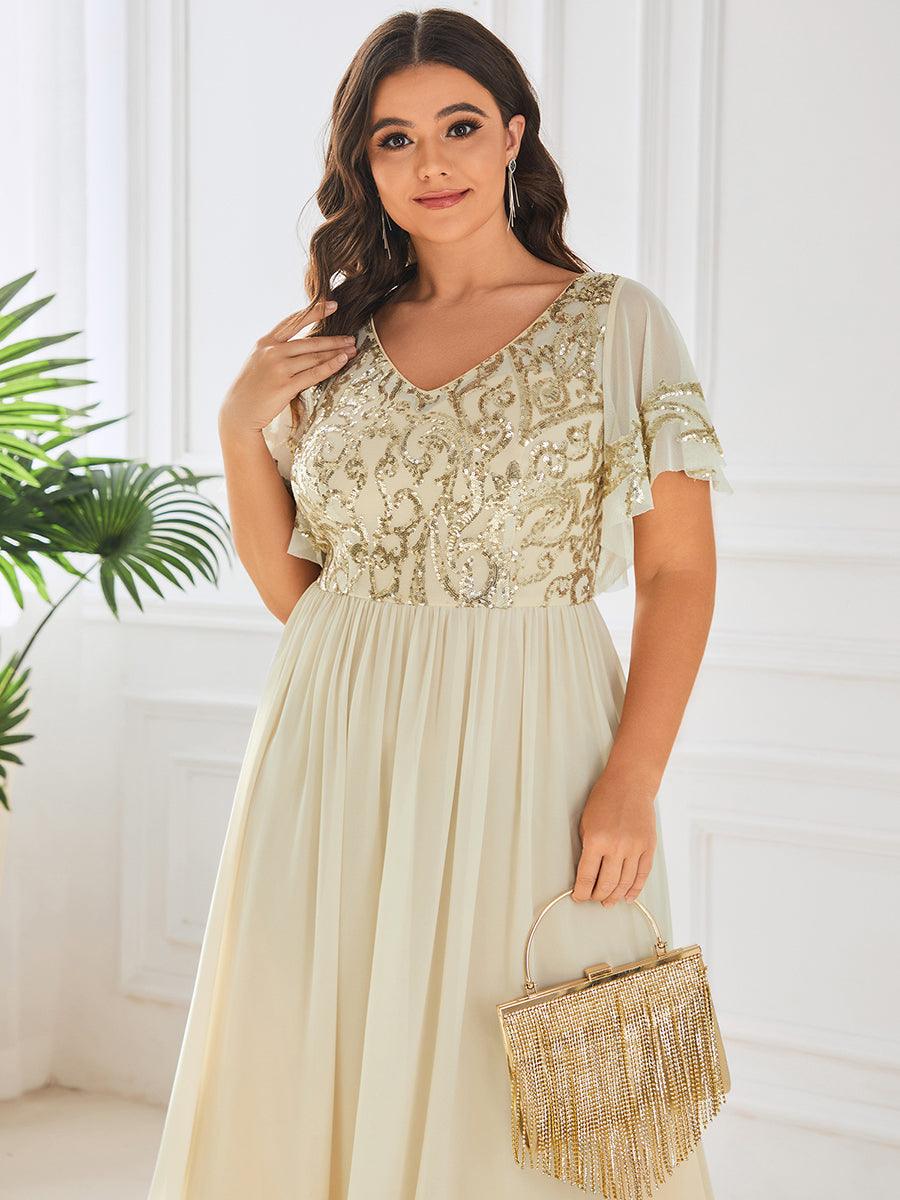 Robe Mère de la Mariée en mousseline à manches courtes et encolure en V #Couleur_Bordeaux Robe Mère de la Mariée en mousseline à manches courtes et encolure en V