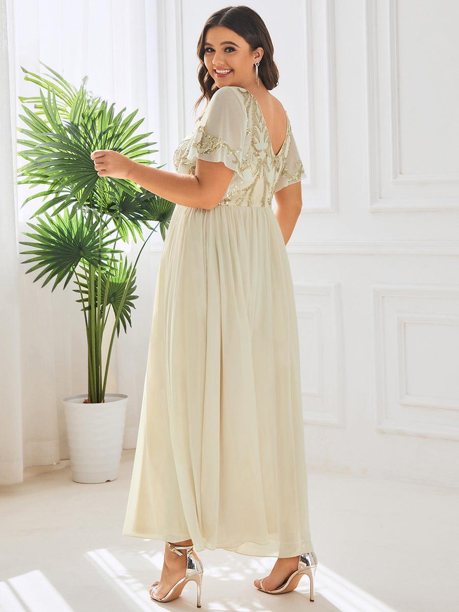 Robe Mère de la Mariée en mousseline à manches courtes et encolure en V #Couleur_Bordeaux Robe Mère de la Mariée en mousseline à manches courtes et encolure en V