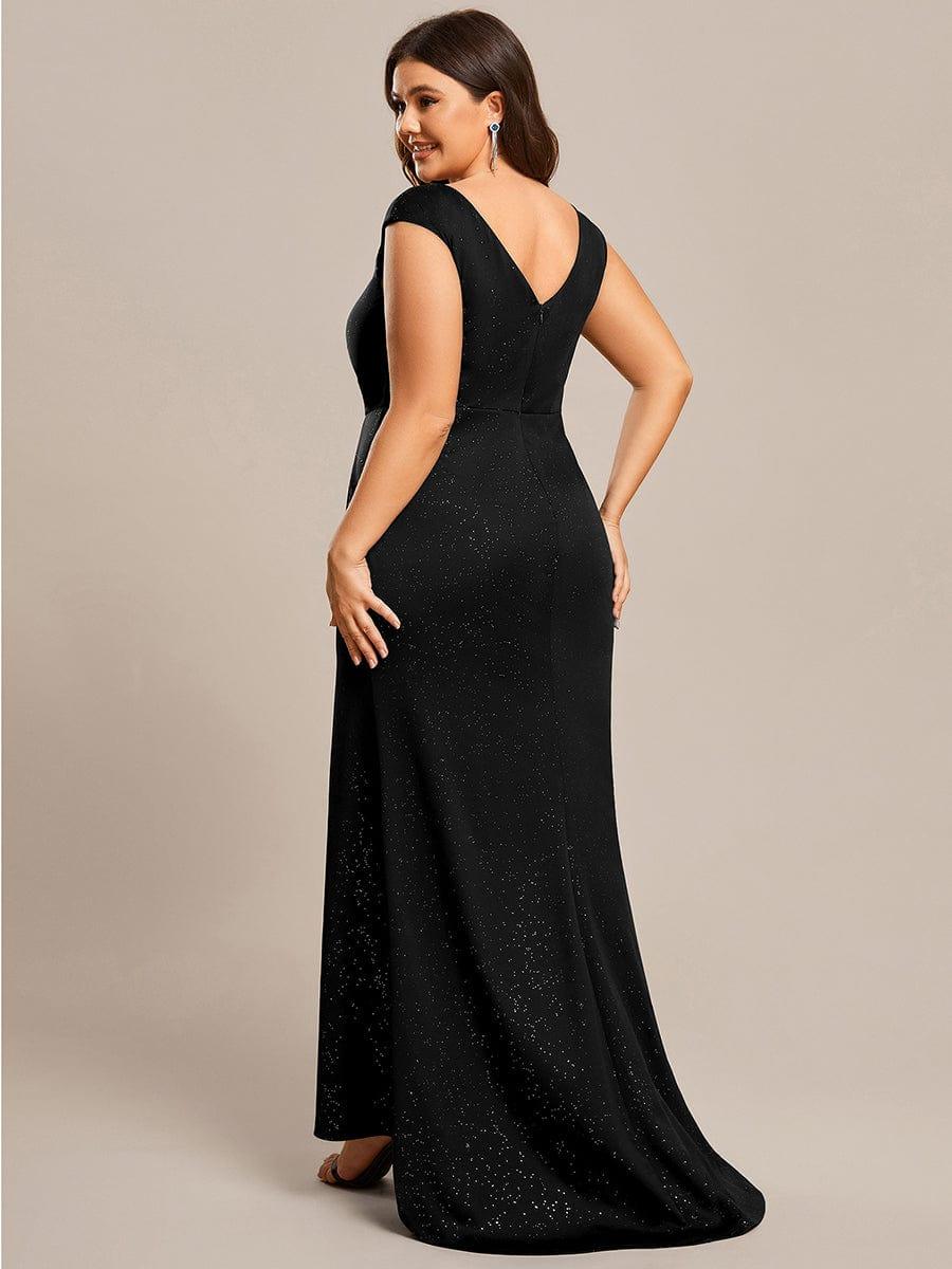 Robe mère de la mariée élégante col en V scintillant fendue grande taille #Couleur_Bordeaux Robe mère de la mariée élégante col en V scintillant fendue grande taille