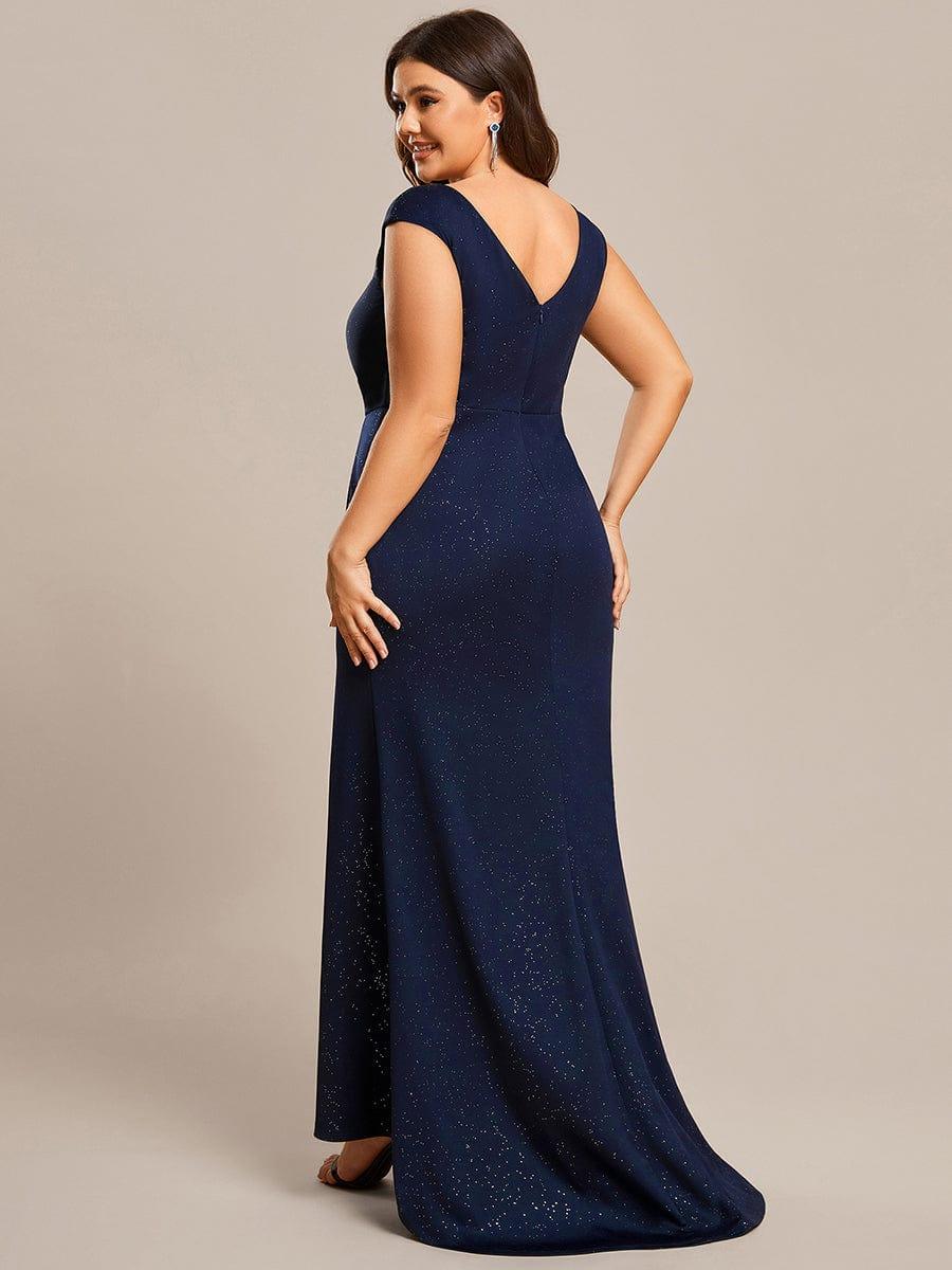 Robe mère de la mariée élégante col en V scintillant fendue grande taille #Couleur_Bordeaux Robe mère de la mariée élégante col en V scintillant fendue grande taille
