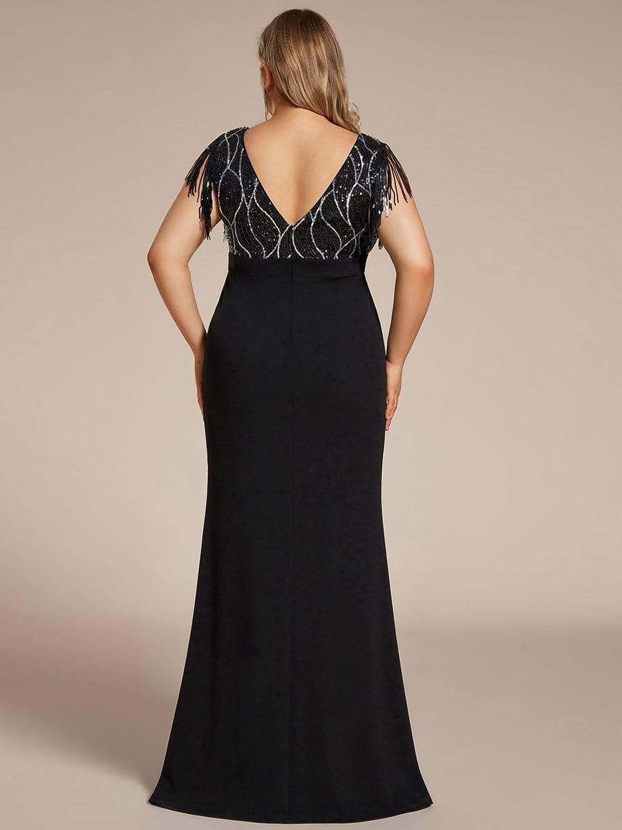Robe de mariée paillettes Sirène avec gland et sans manches #Couleur_Noir Robe de mariée paillettes Sirène avec gland et sans manches