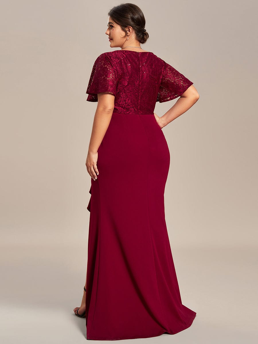 Robe Mère de Mariée Moulante en Dentelle avec Ourlet Feuille de Lotus de Grande Taille #Couleur_Bleu Marine Robe Mère de Mariée Moulante en Dentelle avec Ourlet Feuille de Lotus de Grande Taille